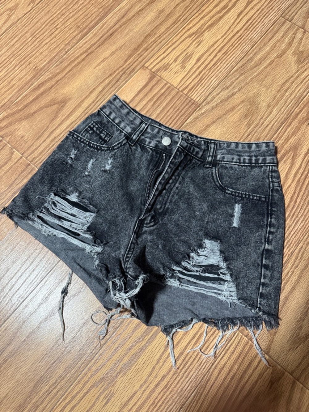SHEIN Black High-Rise Distressed Denim Shorts